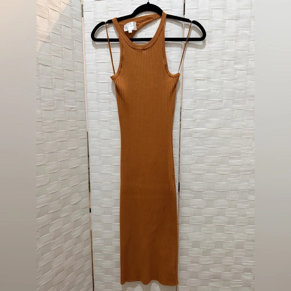 Rust Caramel Sleeveless Ribbed Midi Dress - Picture 1 of 4